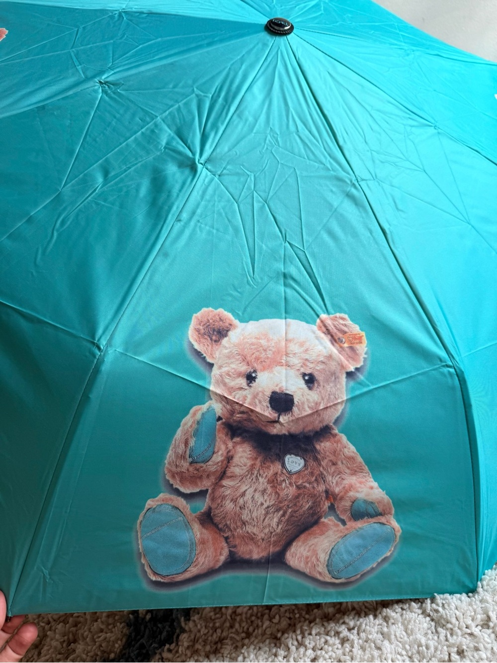 Tiffany & Co. Teal Umbrella with Teddy Bear Motif New in box NO TAG - Picture 6 of 7